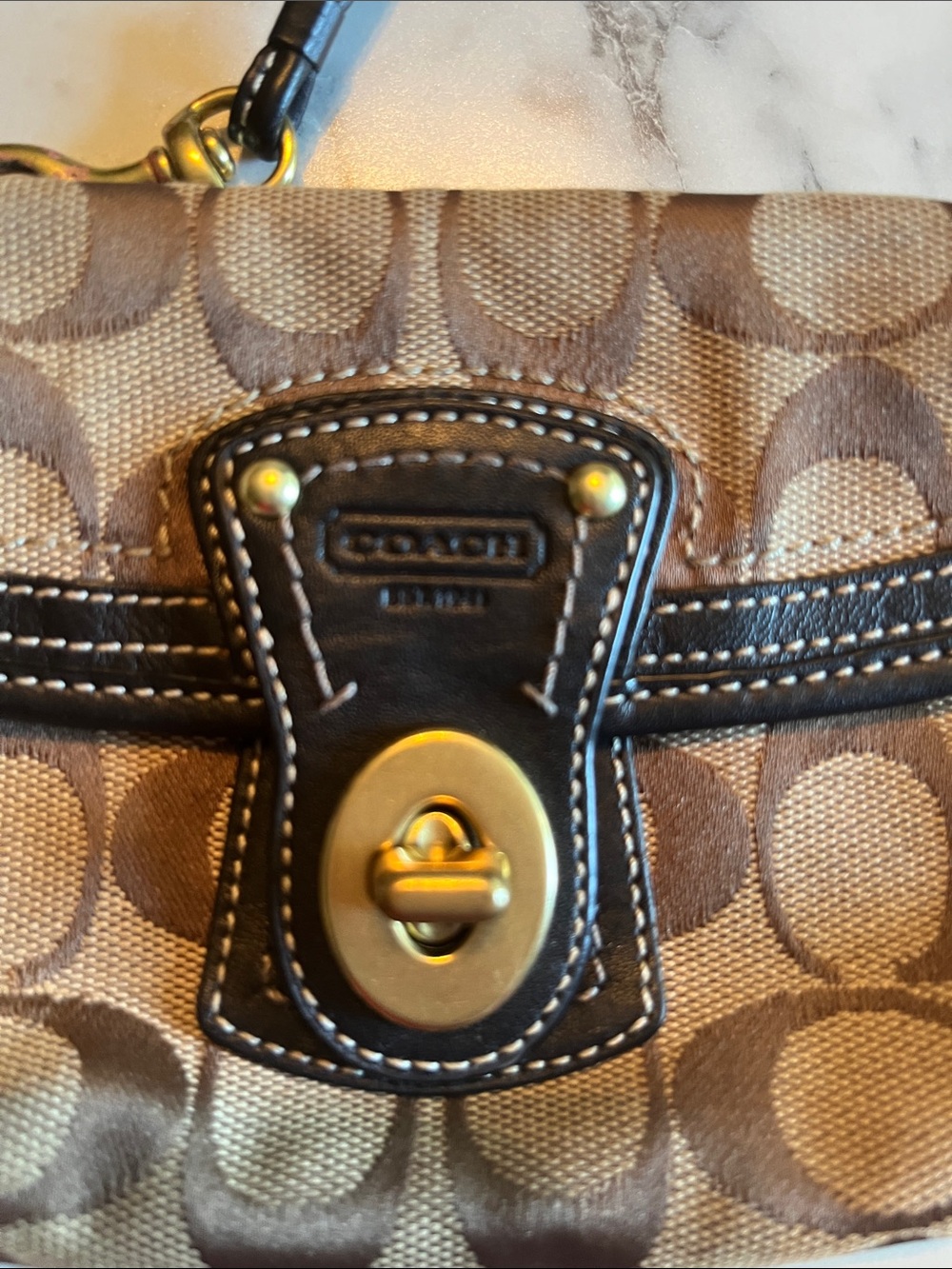Coach Brown Signature Canvas Wristlet with Black Trim & Gold Hardware - Picture 2 of 6